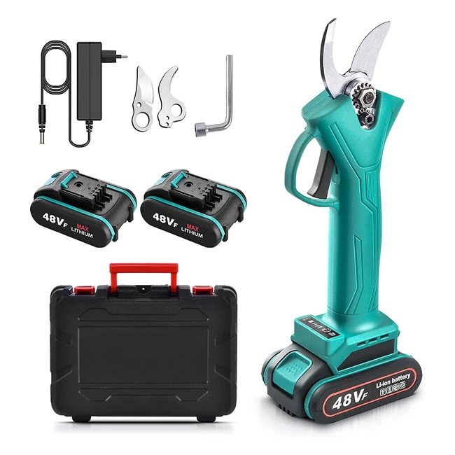 Tijeras de podar eléctricas inalámbricas profesionales 48V con hoja de acero SK5 y 2 baterías de alta densidad - Careslong