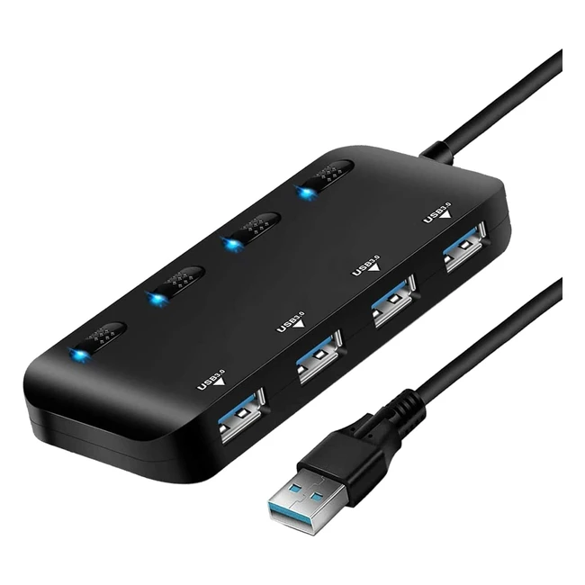 Hub USB 3.0 ultrasottile Shoplease con 4 porte e interruttori on/off per dispositivi ad alta velocità