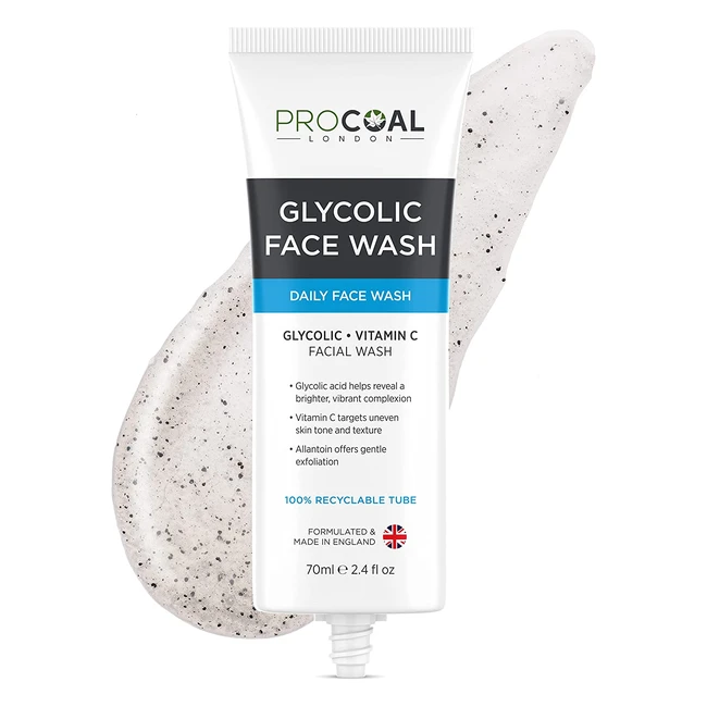 Procoal Glycolic Face Wash with Vitamin C - Purifies, Cleanses and Resurfaces Skin - Cruelty-Free - UK Made