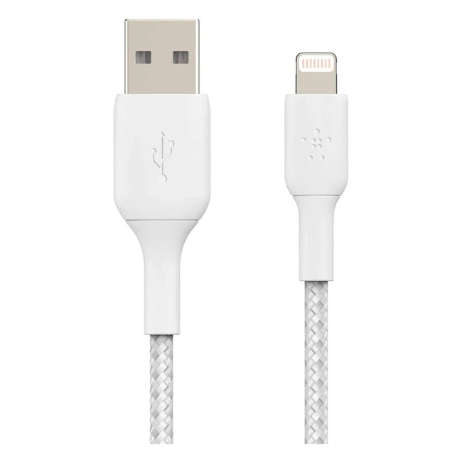 Cable Belkin Lightning Trenzado Boost Charge para iPhone y iPad - Certificación MFi - 2m Blanco