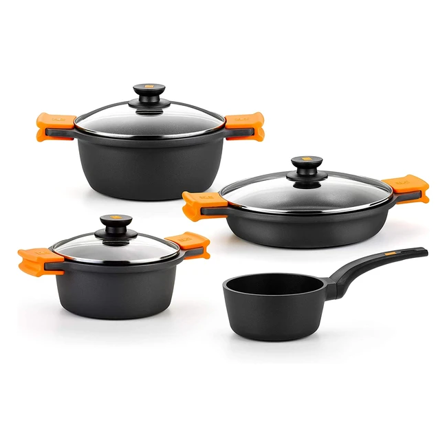 Batterie de cuisine efficiente en aluminium fondu avec antiadhésif pour tout type de cuisines, compatible induction - Noir