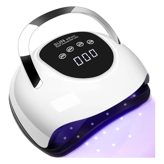 Professional UV LED Nail Lamp 220W - Faster Drying Time, Smart Temperature Control, Portable Handle - Cures Gel Nail Polish (White)