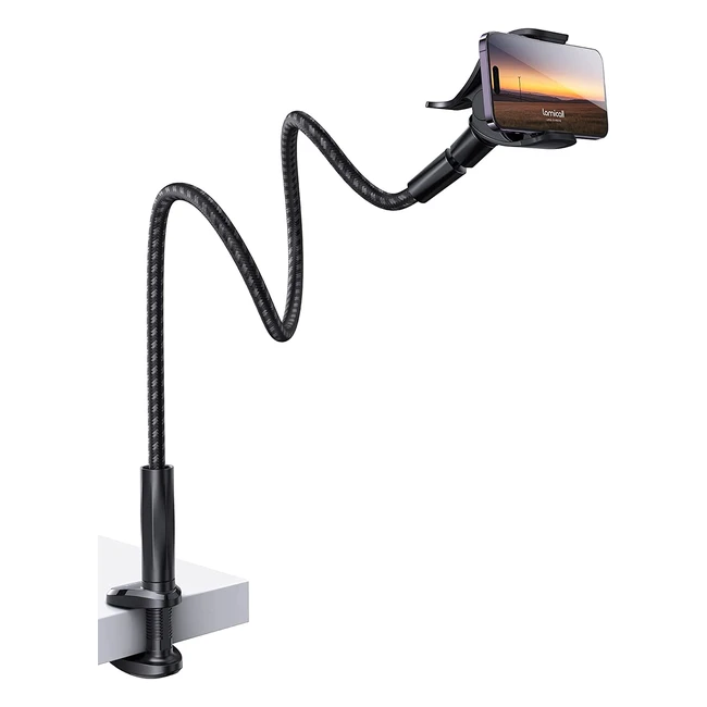 Lamicall Gooseneck Phone Holder Bed - 2023 Upgrade Nylon Braid, 38'' Long Flexible Lazy Arm, 360° Adjustable, 80mm Mount Clamp Base for iPhone & Android