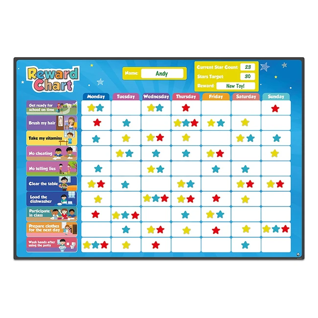 Magnetic Reward Chart for Children - 80 Chores - Potty Training - Star Chart - B