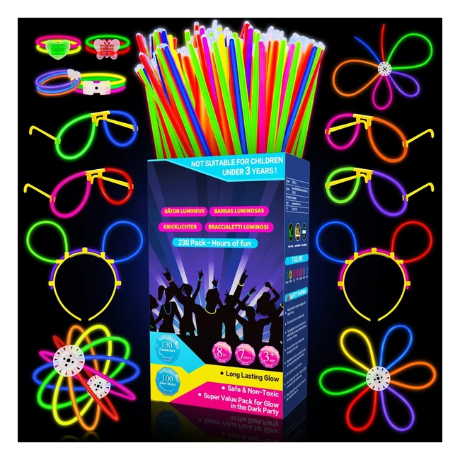 Kit Festa Fluorescente Millegu con Bastoncini Luminosi e Gadget per Compleanno B