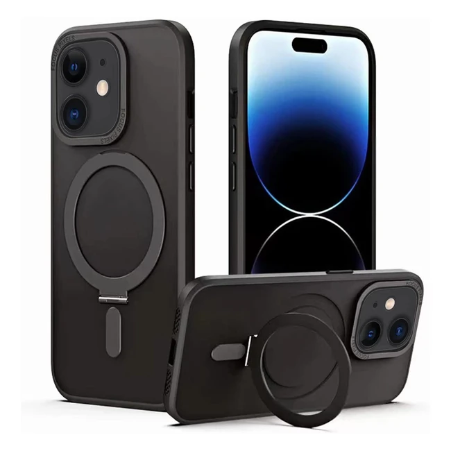 Rhoada Magnetic Stand for iPhone 11 - Magsafe Compatible, Invisible Stand, Ring Holder, Air Shockproof Premium Silicone Bumper, Black