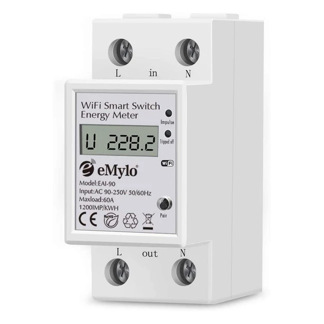 Contatore di energia Emylo Smart monofase con display LCD e telecomando WiFi wireless