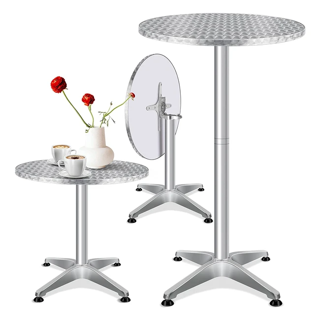 Kesser 2in1 Faltbarer Bar- und Bistrotisch, höhenverstellbar, 70 cm - 115 cm, Ø 60 cm, für drinnen und draußen