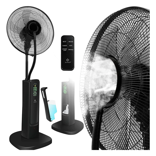 Kesser Frosty Standventilator mit Wasser-Ultraschall-Sprühnebelkühlung inkl. Fernbedienung, Timer-Funktion, Luftbefeuchter und leisem Betrieb