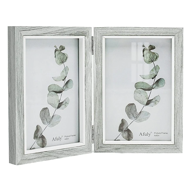 Afuly Double Photo Frame - Grey, Folding, 2 Pictures Collage, 6x4 Picture Frames, Ideal for Desk, Family & Friend Gifts