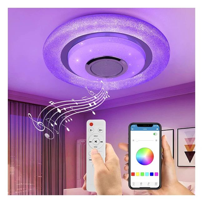 Plafoniera LED RGB Wayrank con altoparlante Bluetooth - 36W, dimmerabile, telecomando e app, 3600lm