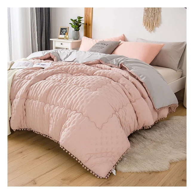 Couette Réversible Mohap 200x200 cm - 4 Saisons, Hypoallergénique, Cooling, Motif Imprimé Pompon