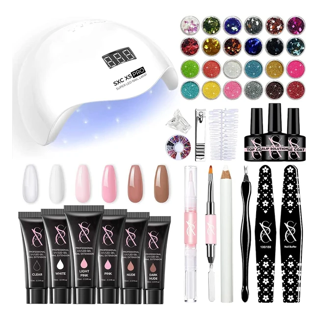 SXC Cosmetics P12 Poly Nail Gel Kit with UV Lamp - All-in-One Enhancement Starte