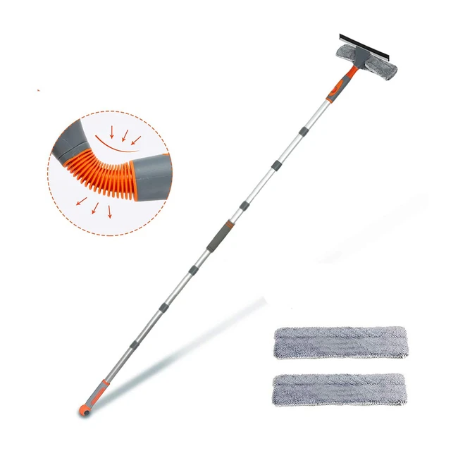 Professional Window Squeegee Cleaner - 2 in 1 Shower Squeegee with Extension Pole - Bendable Head - Ideal for Indoor/Outdoor High Windows