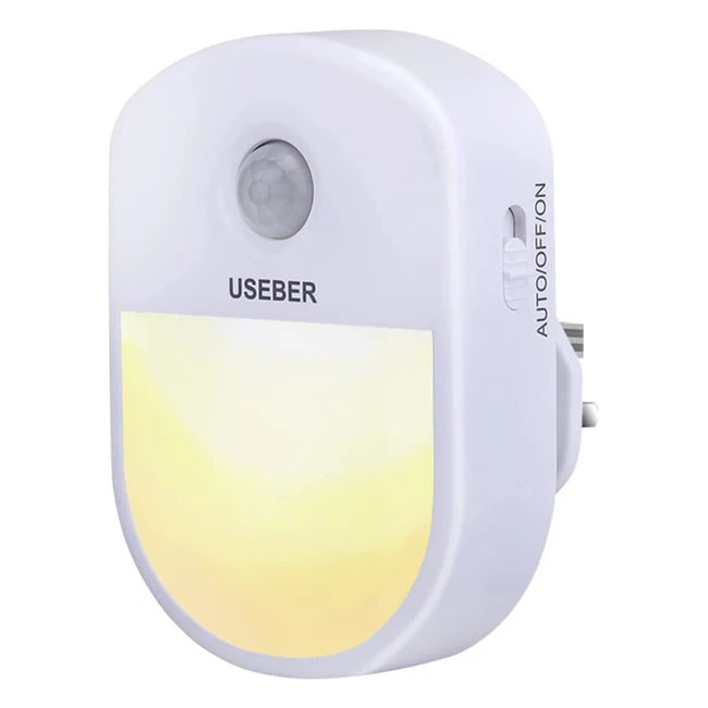 Useber Night Light Plug in with Motion Sensor - Energy-Saving, Warm White LED, 3 Lighting Modes