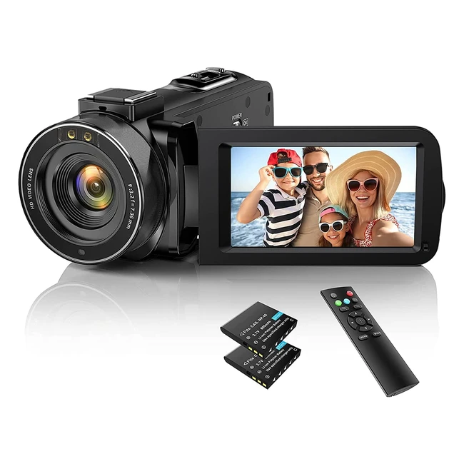 Caméra vidéo 1080p 36MP avec vision nocturne IR, zoom numérique 16x et écran rotatif 270° - Idéal pour YouTube et Vlogging