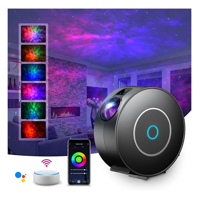 Suppou LED WiFi Galaxy Projector - Smart Night Light for Kids & Adults - 3D Star Projector with RGB Adjustment, Voice Control, WiFi Timer - Compatible with Alexa & Google Assistant - Room Decor