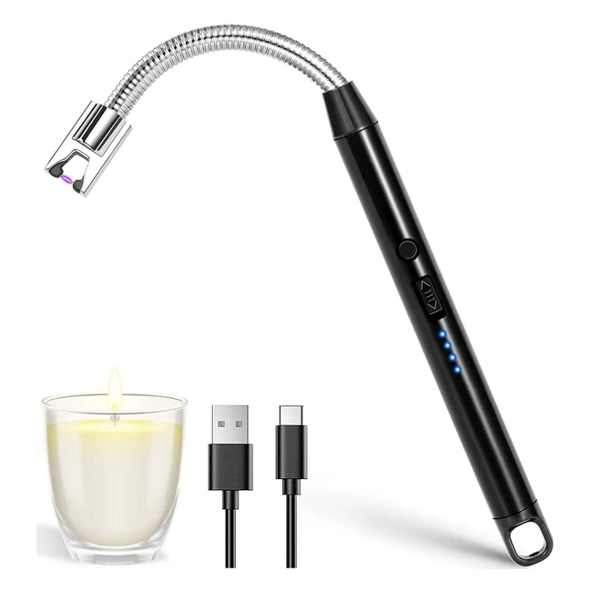 IdealHouse Candle Lighter - USB Rechargeable, Windproof, LED Battery Display, Long Flexible Neck