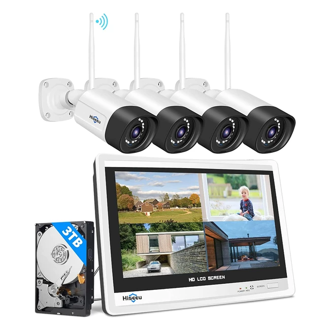 Hiseeu Wireless Security Camera System with 3TB Hard Drive 12 Monitor 10CH NV