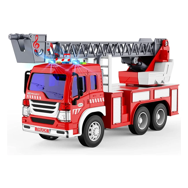 Gizmovine Fire Engine Toy - Friction Powered Vehicle with Light Sound and Exte