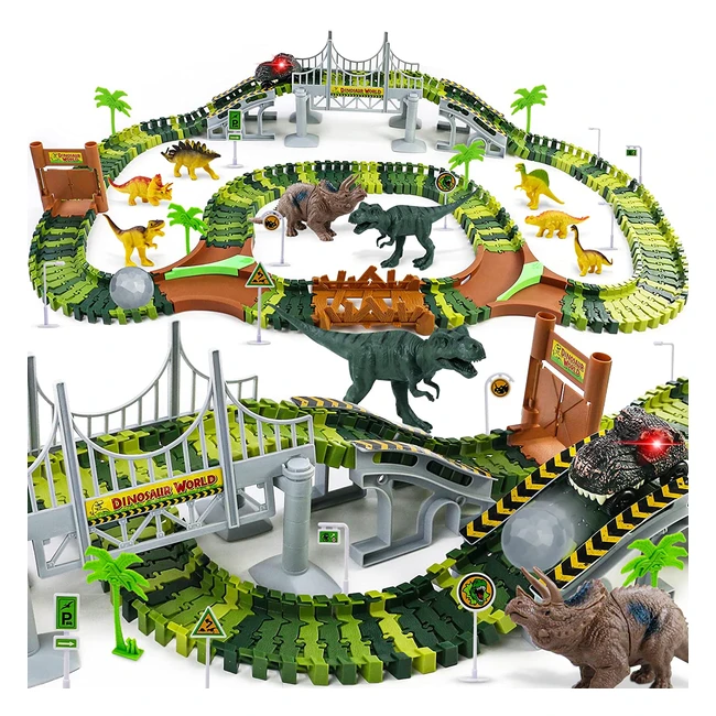 Circuit voiture dinosaure flexible avec 8 figurines - Jouet garçon 3-6 ans