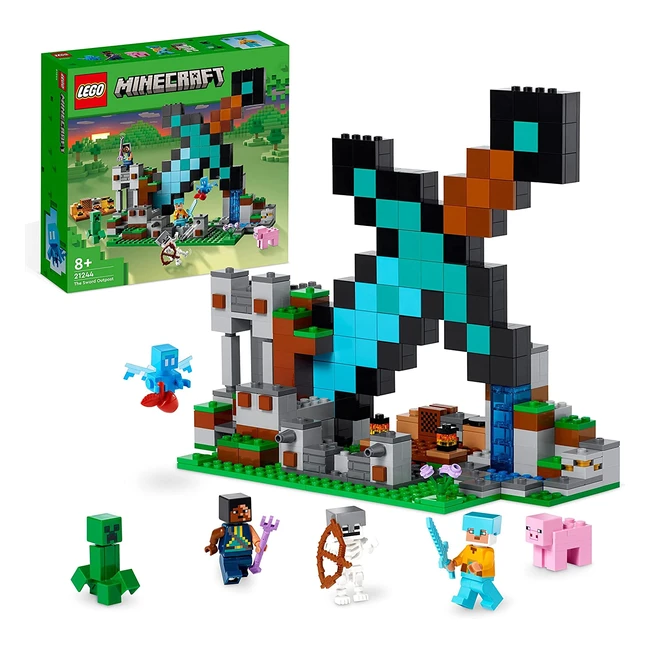 LEGO 21244 Minecraft Schwert-Außenposten Set mit Creeper, Soldat, Wächter, Krieger und Skelett Figuren für Jungen und Mädchen ab 8 Jahren