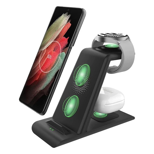 Aimtel 3-in-1 Wireless Charging Station for Samsung Devices - Fast Charging Stand for Galaxy Watch55 Pro43 Active21 Galaxy S23S22Ultras21Note 201098Z Flip43 Fold 43Buds2 ProLive