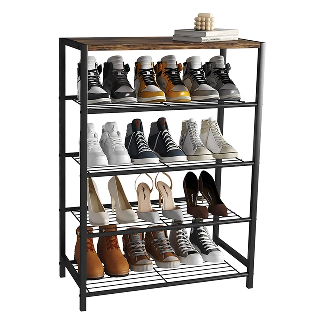 Home BI Industrial Shoe Rack - Metal Storage Organizer with Stable Frame - Durable Closet Shelf for Entryway Living Room - 5 Tier Rustic Brown