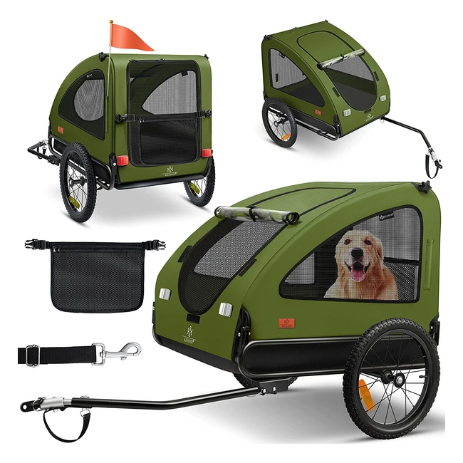 Kesser Dog Trailer Boxer 2in1 - Fahrradanhänger & Buggy - 250L Volumen - 45kg Tragkraft - inkl. Flagge und Tasche - Khaki