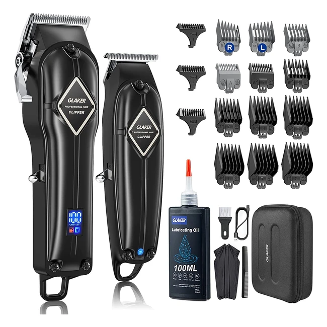 Glaker Professional Hair Clippers Kit - Cordless T-Blade Trimmer for Men Women Kids - 15 Guards Included