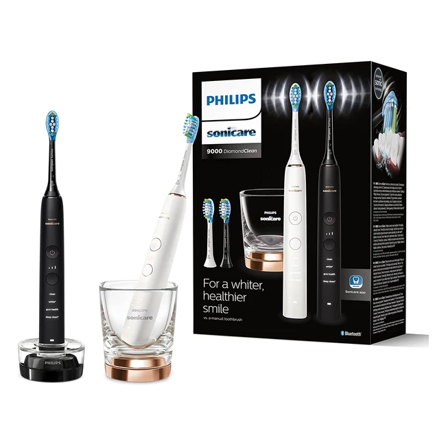 Philips Sonicare DiamondClean 9000 Elektrische Zahnbrste Doppelpack - Neue Generation Schwarz/Roségold Modell HX991461 - Bis zu 10x mehr Plaqueentfernung