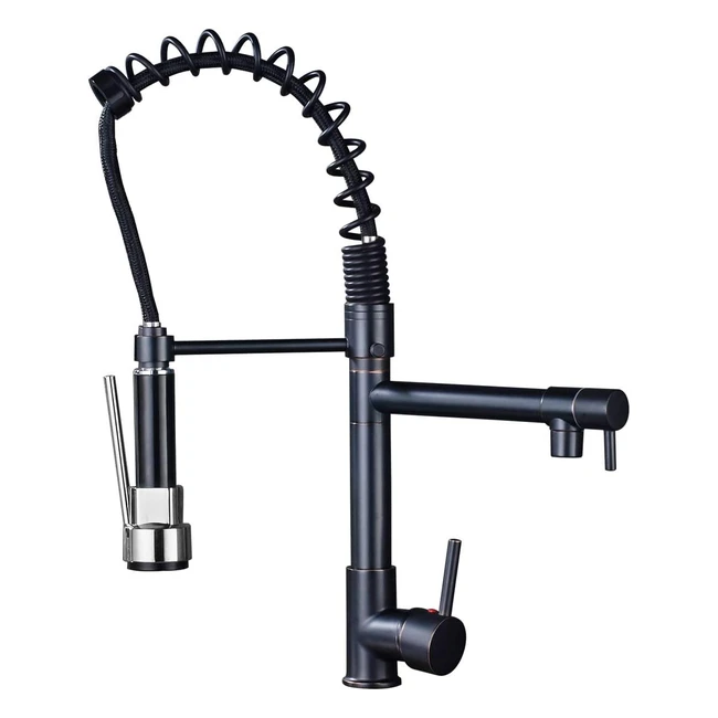Mitigeur cuisine noir en laiton durable avec douchette flexible et pivotante - SAEUWTOWY