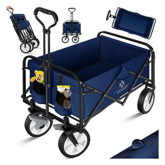 Kesser Faltbarer Handwagen Transportkarre mit 2 Netzbeuteln, PVC-Reifen, bis zu 80 kg Tragkraft, ohne Dach, Blau-Schwarz
