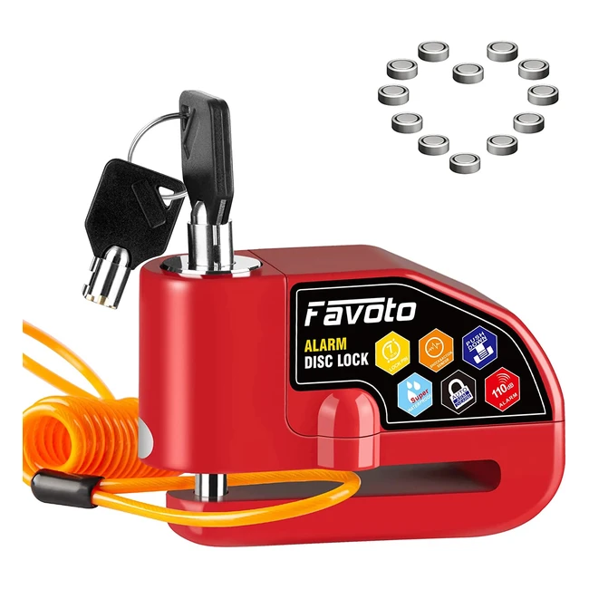 Lucchetto antifurto moto Favoto con allarme sonoro 110db - Rosso