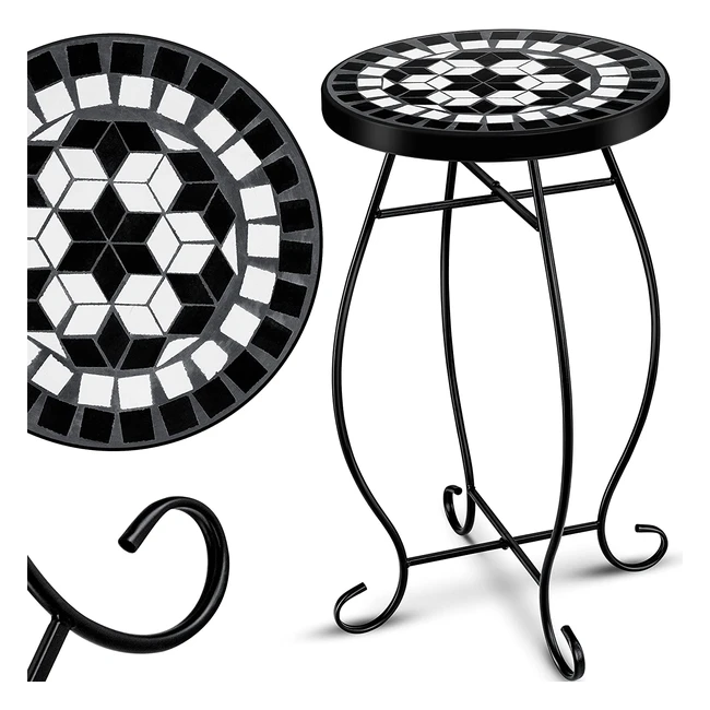 Kesser Mosaiktisch Bistro-Tisch Blumenhocker rund 60 x 34 cm Metall Mosaik Beistelltisch Balkontisch Gartentisch Terrassentisch Balkon Steinmosaik Gartentisch indoor outdoor