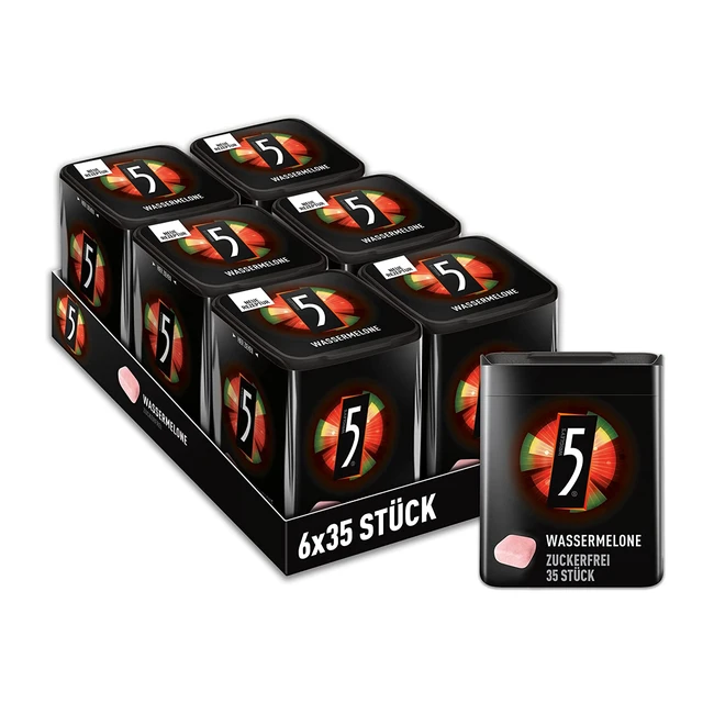 5Gum Wassermelone Kaugummi - Frischer Atem, Zuckerfrei, 6 Dosen (6x35 Dragees)