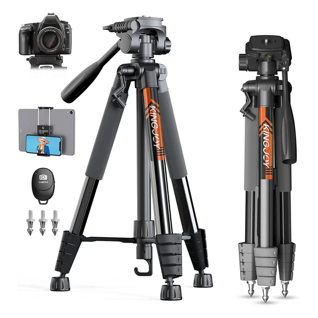 Kingjoy 75 Camera Tripod for Canon Nikon - Lightweight Aluminum DSLR Stand with Wireless Remote and Universal Phone Mount - Max Load 5kg