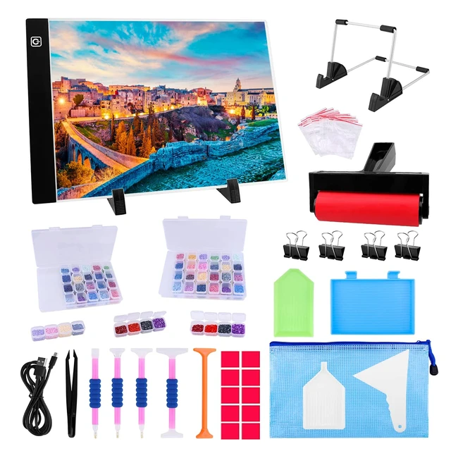 Diamond Painting Kit with A4 LED Light Pad & Accessories - Full/Partial Drill 5D Art Project