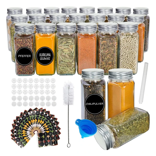 Set de 24 pots à épices en verre, étiquettes, passoires et brosse inclus - Ruby Pots