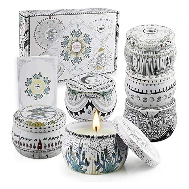6-Pack Natural Soy Wax Scented Candles in Tarot Tin with Essential Oils - Perfec