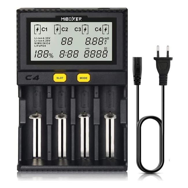Caricabatteria universale Miboxer a 4 alloggiamenti con display LCD intelligente per Li-ion, LifePO4, NiMH, NiCd AA AAA C 18350 18500 18700 20700 21700 RCR123
