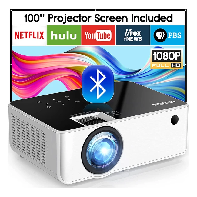 Bigasuo 9000L HD Bluetooth Projector with 100 Screen - Native 1080p Home Cinem