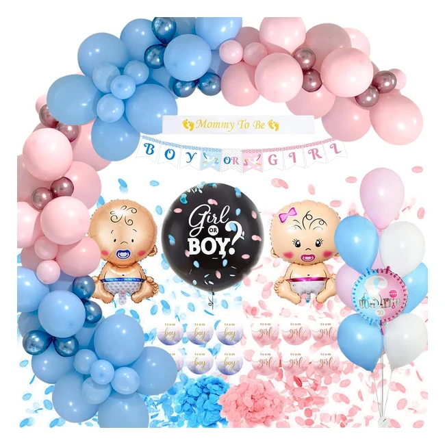 Set Decorazione Baby Gender Reveal Party: Palloncini, Adesivi, Coriandoli, Banner e Palloncino Foil per Baby Shower