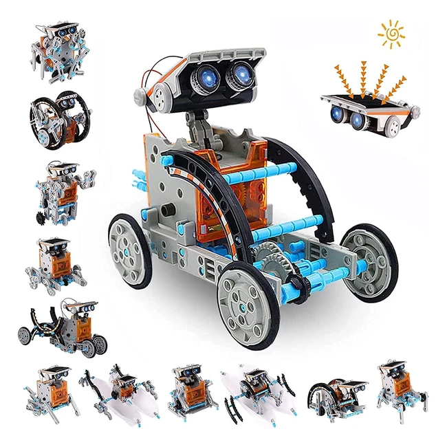 STEM Solar Robot Toy 12in1 DIY Educational Science Kit for Kids Age 8-12 - Solar Powered Toy Grey