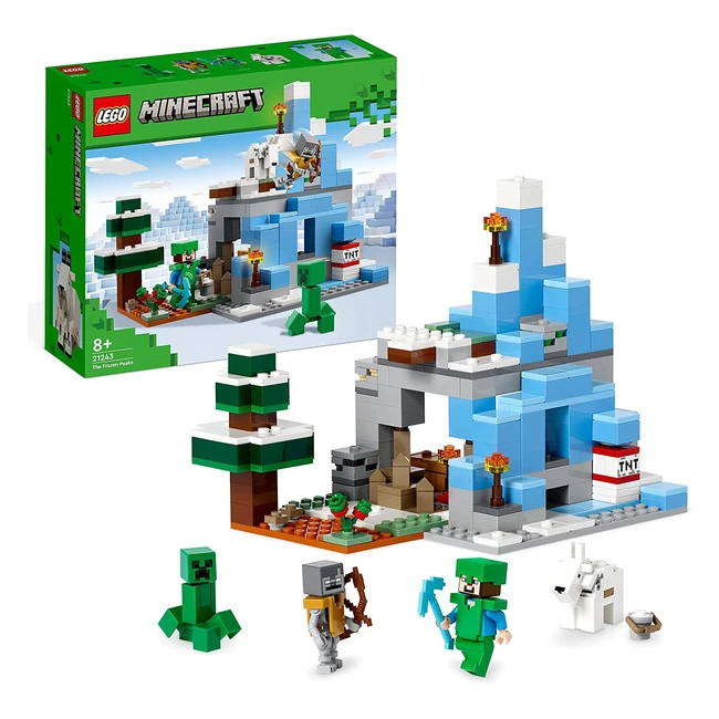 LEGO Minecraft 21243 - Die Eisgipfel mit Steve, Creeper und Ziegenfiguren, Eishöhle und Höhle, Videospiel-Spielzeug mit Zubehör