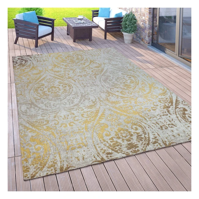 Paco Home Outdoor Teppich für Balkon, kurzer Flor mit orientalischem Look, gelb 200x280 cm