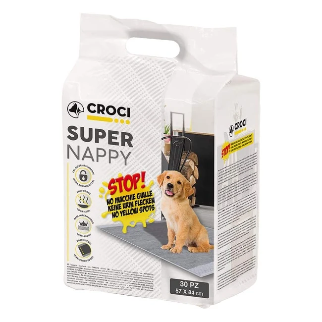 Croci Super Nappy - Tappetini igienici per cani 57x84 cm, 30 pezzi - Ultra assorbenti, antistrappo e antiodore
