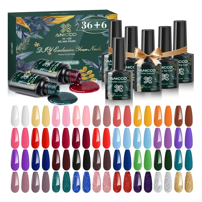 Smalto Semipermanente Anicco 42pz - Base, Top Coat, Effetto Matt, Diamanti - Nail Art