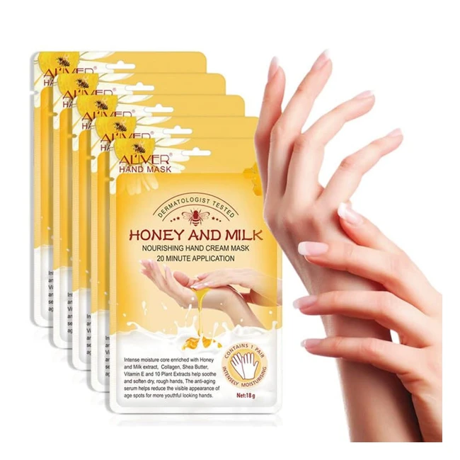 Honey Milk Hand Mask - 5 Paar Feuchtigkeitshandschuhe zur Pflege von trockenen 