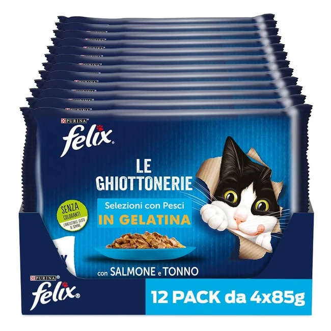 Purina Felix Le Ghiottonerie - Cibo Umido per Gatti con Salmone e Tonno - 48 Buste da 85g